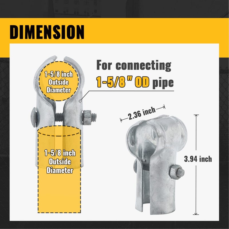 VIVIDA End Rail Clamps 1-5/8"" x 1-5/8"", Chain Link Fence Fittings, Panel T Clamps for 1-5/8"" OD Pipe, Galvanized Pipe T Connectors, Chain Link Fence Parts, 6 PCS - Image 3